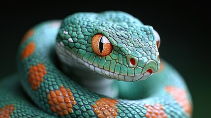 Fototapeta premium Close-Up of a Green Snake with Hypnotic Eyes in Photorealistic Detail