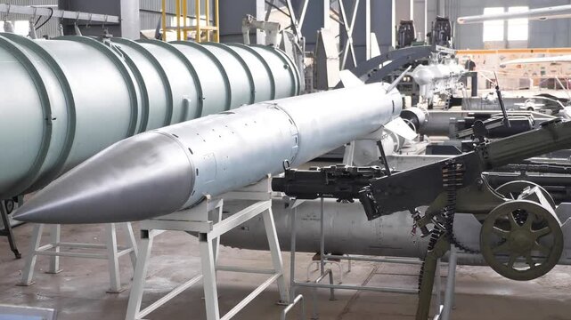 A huge combat missile in a hangar