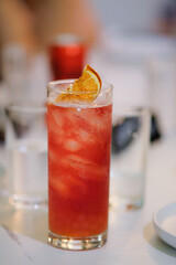 Pomegranate Berry iced tea in a glass.