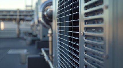 Naklejka premium Close-up of an Industrial Air Conditioner Unit with Metal Grating