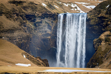 Famous Skogafoss waterfaal on Iceland during winter