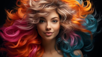Fototapeta premium Beautiful woman with colorful hair and makeup. Beautiful face.