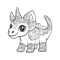 Cute baby dinosaur drawing for kid coloring book