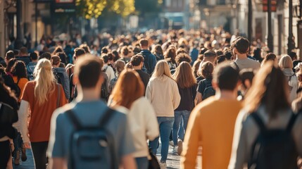 Fototapeta premium Busy Street Scene with Diverse Crowd of People