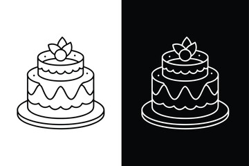 Cake vector design line out logo icon on white background.