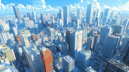 Obraz premium art in anime style of the big city's buildings in perspective 