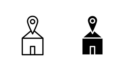 Home location vector icon set in black and white color.