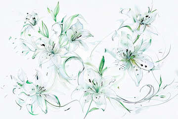 Elegant watercolor floral design elements for wedding and event invitations. Delicate lilies in pastel colors