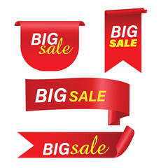 big Sale banners. red ribbons, tags and stickers. Vector format