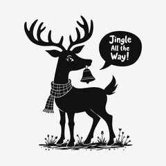 Festive Christmas Deer vector Clipart Design Silhouette on isolated White Background