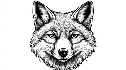 Fototapeta premium Detailed Portrait of a Fox Head in Black and White, Hand-Drawn Illustration for Design