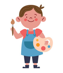 boy artist holding brush and paint color