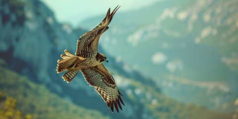 Obraz premium Hawk in Flight Over Mountainous Landscape
