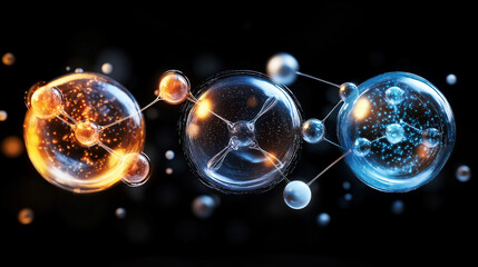 Molecules shifting from solid, liquid, and gas forms, showing the versatility of atomic structures – A dramatic representation of the flexibility and creativity of atoms as they bu