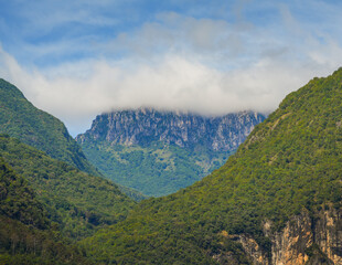 Naklejka premium Summer landscape of Mazza di Pichea, Prealpi Trentine, seen from Riva del Garda, Italy, Europe