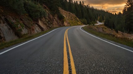 Fototapeta premium Road, Forest, Clouds, Sky, Highway, Road Markings, Asphalt, Road Sign