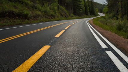 Obraz premium Road, Forest, Clouds, Sky, Highway, Road Markings, Asphalt, Road Sign