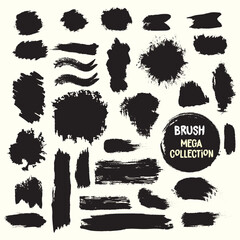 Black Ink Brush Mega Collection, vector files. Rectangle, square and round freehand drawings.Ink splatters,grunge painted lines,artistic design elements:waves,circles,triangles.Vector paintbrush set.
