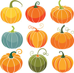 Set of colorful pack of halloween pumpkins collections