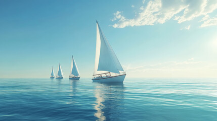 Fototapeta premium Sailboats cruising on calm ocean waters