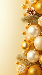 Fototapeta premium Christmas composition. top view of golden, elegant flat lay with a luxurious theme on golden background