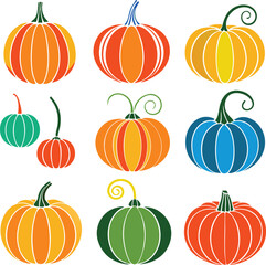 Set of colorful pack of halloween pumpkins collections