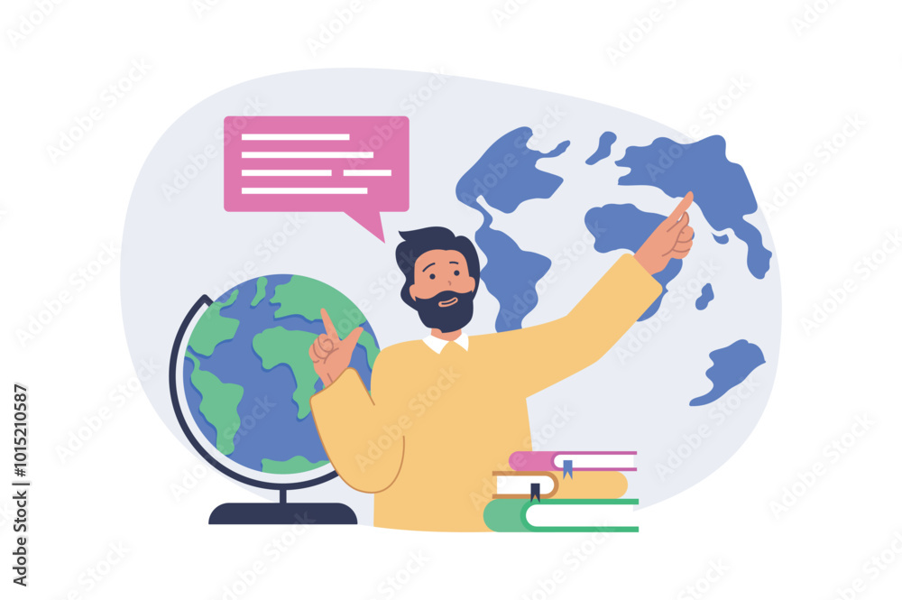Leinwandbilder school learning concept in modern flat design for web. man working as teacher, explaining geography 