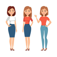 Set of beautiful women in different poses