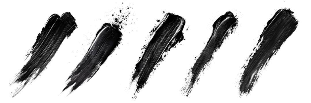 Black paint strokes, isolated on a transparent background. Abstract texture suitable for creative and artistic projects, graphic design, and illustrations.