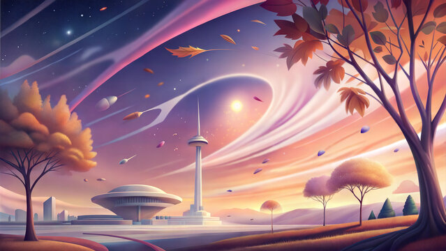 rees with yellow leaves against a vibrant sky