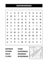 word search puzzle 25 superheroes