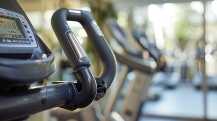 Close-up of the Handlebars of an Exercise Bike in a Fitness Center