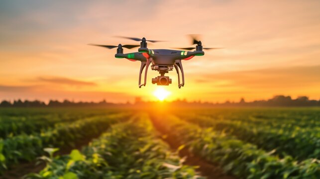 Un dron volando sobre unos campos agr&iacute;colas listos de recolectar