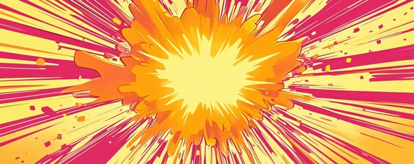 Fototapeta premium A dynamic explosion in cartoon style, with yellow and pink colors, perfect for comics