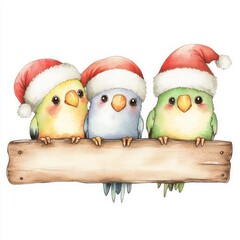 Trio of Whimsical Birds in Festive Hats