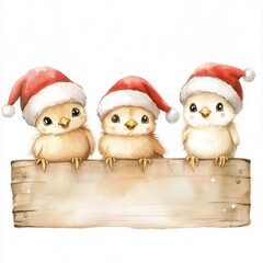 Trio of Cute Birds in Santa Hats