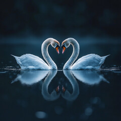 Fototapeta premium Two swans forming a heart shape with their necks, symbolizing love. 