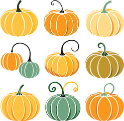 Set of colorful pack of halloween pumpkins collections