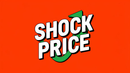 Obraz premium Shock Price in white bold letters with a green arrow.