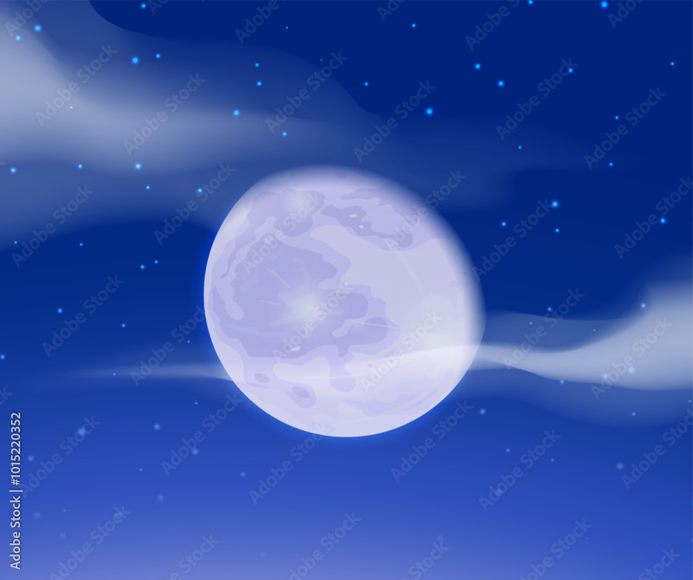 Wall mural night blue sky. full moon and clouds. starry space. midnight cloudscape. cosmic constellation. twili