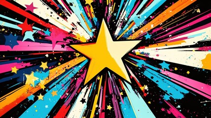 Fototapeta premium A vibrant and dynamic pop art explosion with bright stars and bold colors