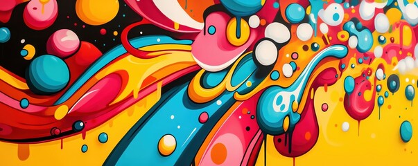 A whimsical explosion in bright colors, with a playful and energetic cartoon style