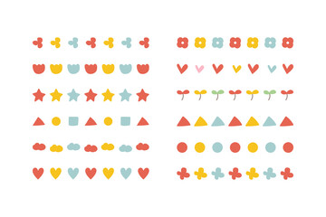 Hand drawn cute divider collection. Natural, floral, abstract geometric shapes. Flat decorative vector design isolated illustration.