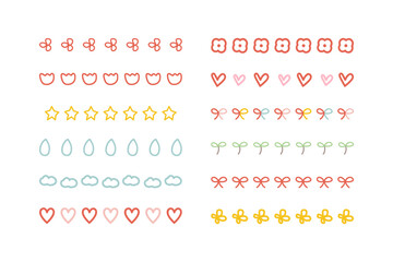 Hand drawn cute divider collection. Natural, floral, abstract geometric shapes. Flat decorative vector design isolated illustration.