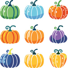 Set of colorful pack of halloween pumpkins collections