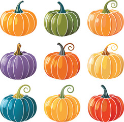 Set of colorful pack of halloween pumpkins collections