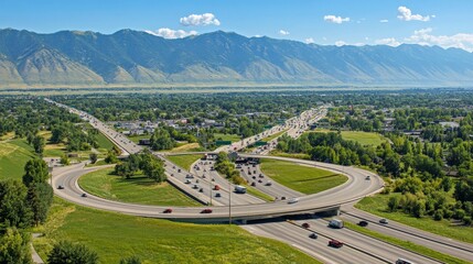 Aerial View of a Scenic Mountain Highway Winding Through a Lush Valley