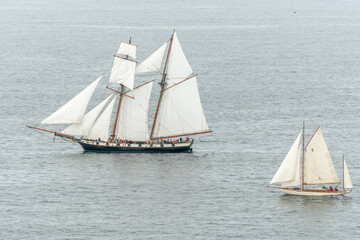 Fototapeta premium Large traditional sailing boat in a bay on the Atlantic Ocean.