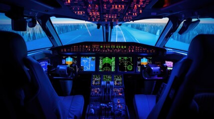 A pilot immerses in the advanced controls of a high-tech aircraft cockpit, radiating focus and skill, with the sky visible through the windshield.
