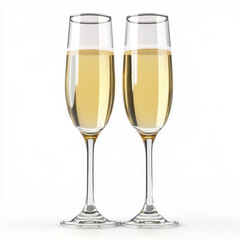 Two glasses of champagne on a white background